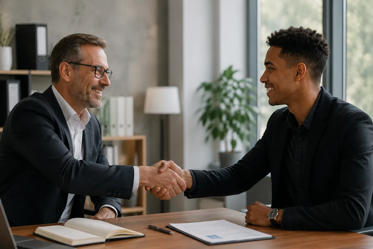 Rencontre professionnelle entre un recruteur et un talent malgache