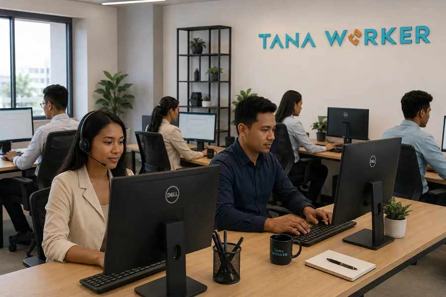 Collaborateurs Tanaworker au travail dans les bureaux d'Antananarivo